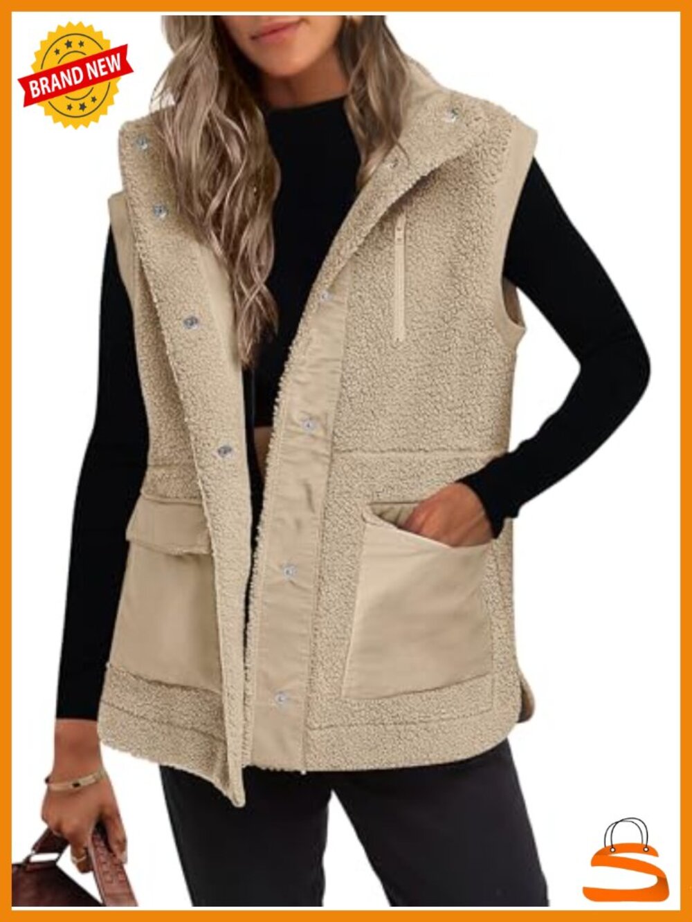 ANRABESS Womens Sherpa Fleece Vest Fuzzy Button Down Sleeveless Fall Jacket